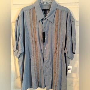 Van Heusen Blue Short-Sleeve Button Down Shirt with Tan Stripes